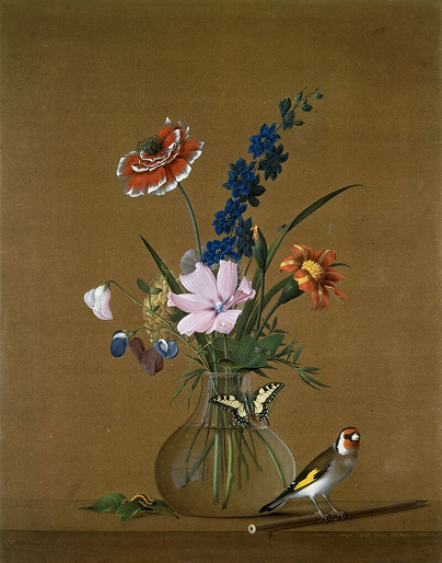 "Букет цветов, бабочка и птичка" 1820 Толстой Федор